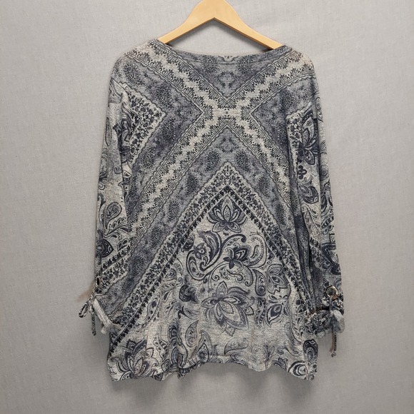 Est 1946 Paisley Tunic Top Womens Plus 22/24W Grey Blue Stretch Knit Boho Blouse - Picture 6 of 13